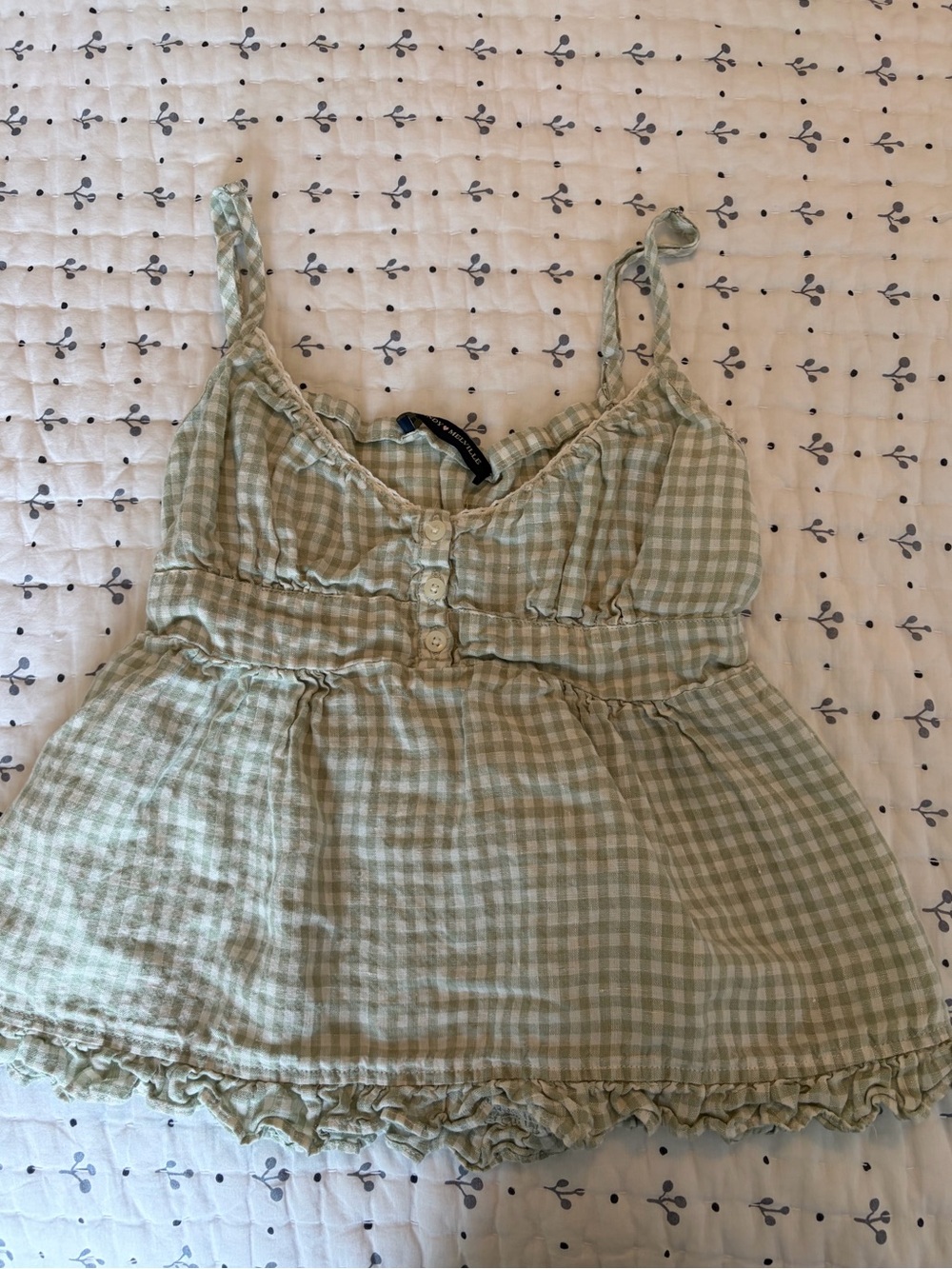 Brandy Melville Green Gingham Ruffled Cami Top
